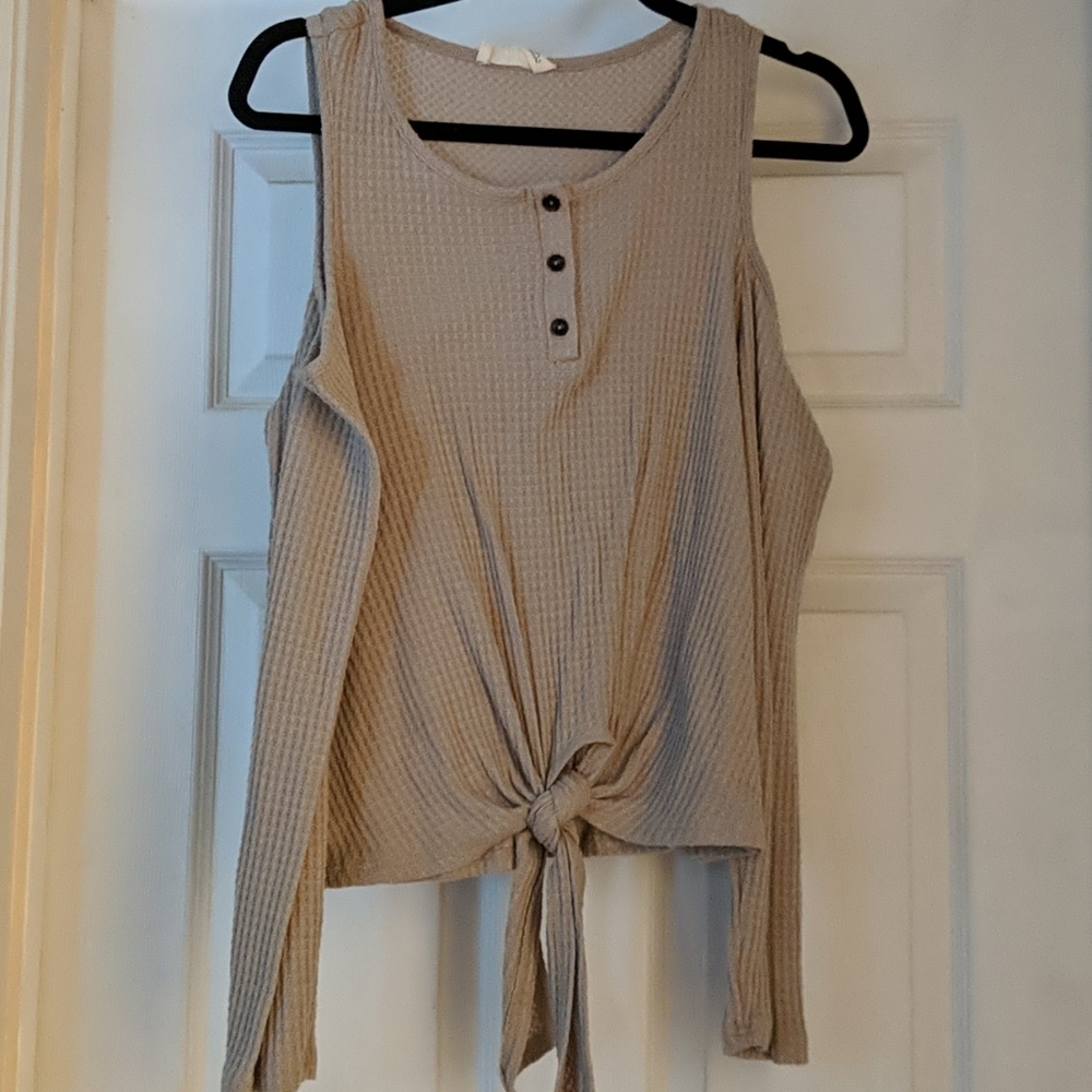 Cold Shoulder Waffle Knot Top